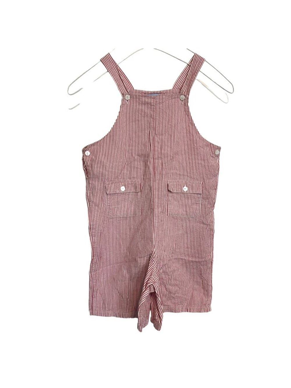 Bella Bliss Seersucker Overall Shorts Girls Red White Striped Cotton Romper Sz 4
